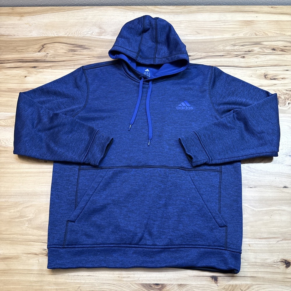 Adidas Hoodie Mens Large Blue Gray Climawarm Fleece Pullover Sweatshirt Athletic